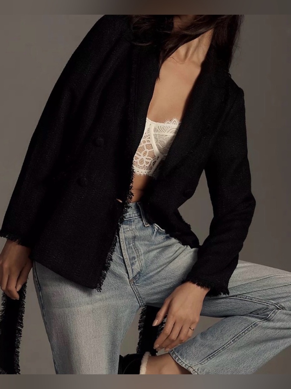Anthropologie Bishop + Young Frayed Edge Belted Blazer small